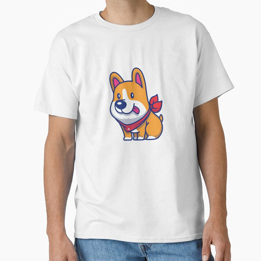 Cute Happy Corgi Dog with Red Bandana Cartoon by Madelene É 	 Monjeau