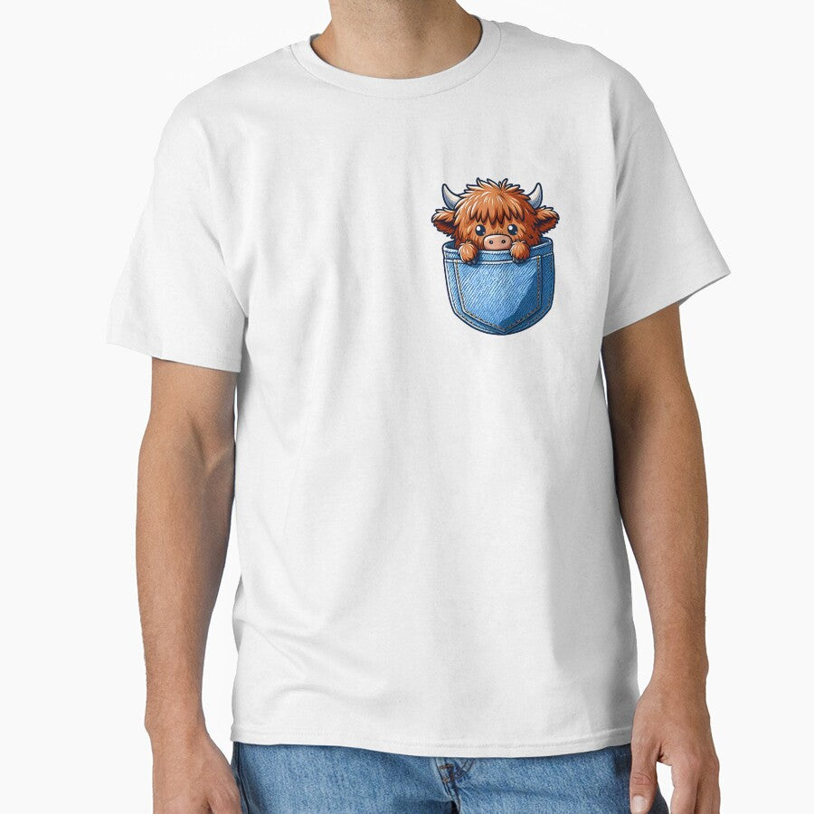 Adorable cute baby Highland Cow in Pocket. Gift idea for highland cow lovers. by Unitepeople