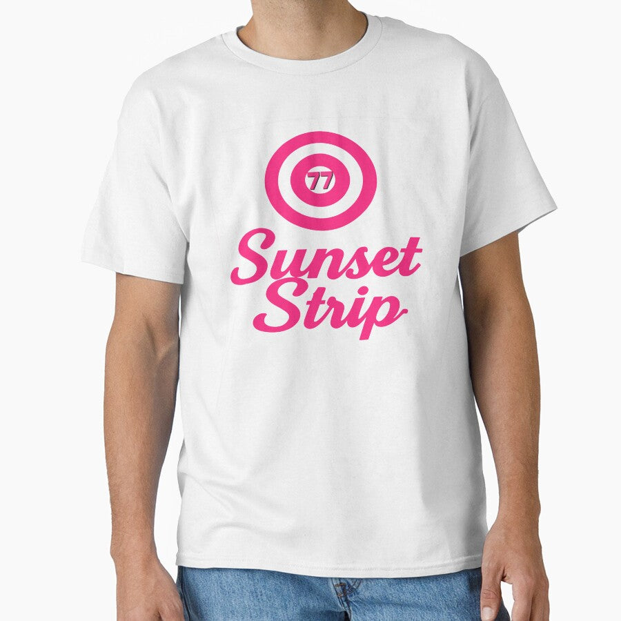77 Sunset Strip Pink Retro Circle Logo Tee - California Streetwear Graphic T-Shirt by VG FASHION DESIGNS