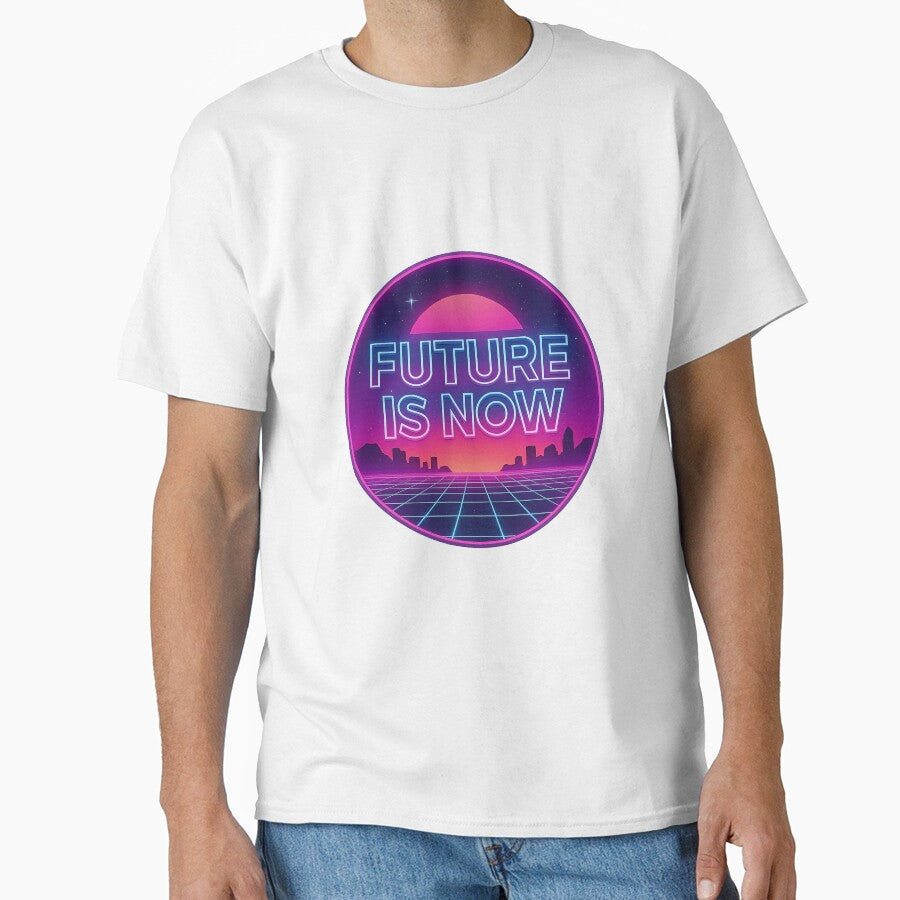 Future Is Now – Neon 80s Synthwave Circle Design by Huiflourish