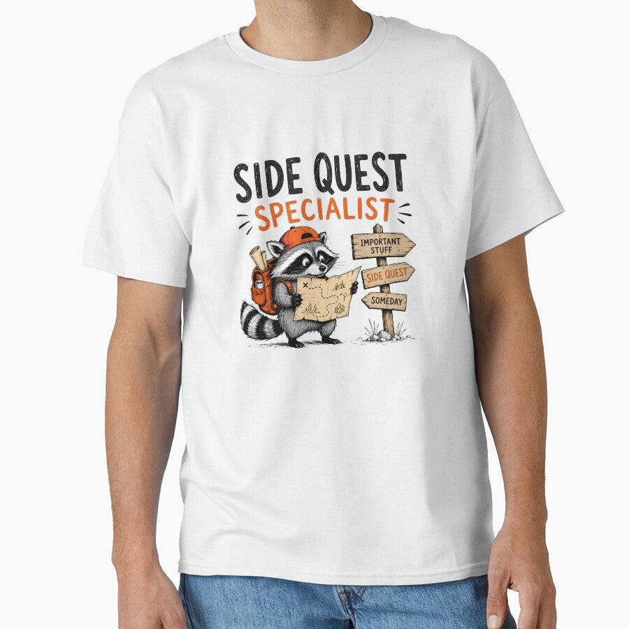 ADHD Side Quest Specialist Raccoon Adventure Neurodivergent Humor Quote by Marti’s Shop Corner