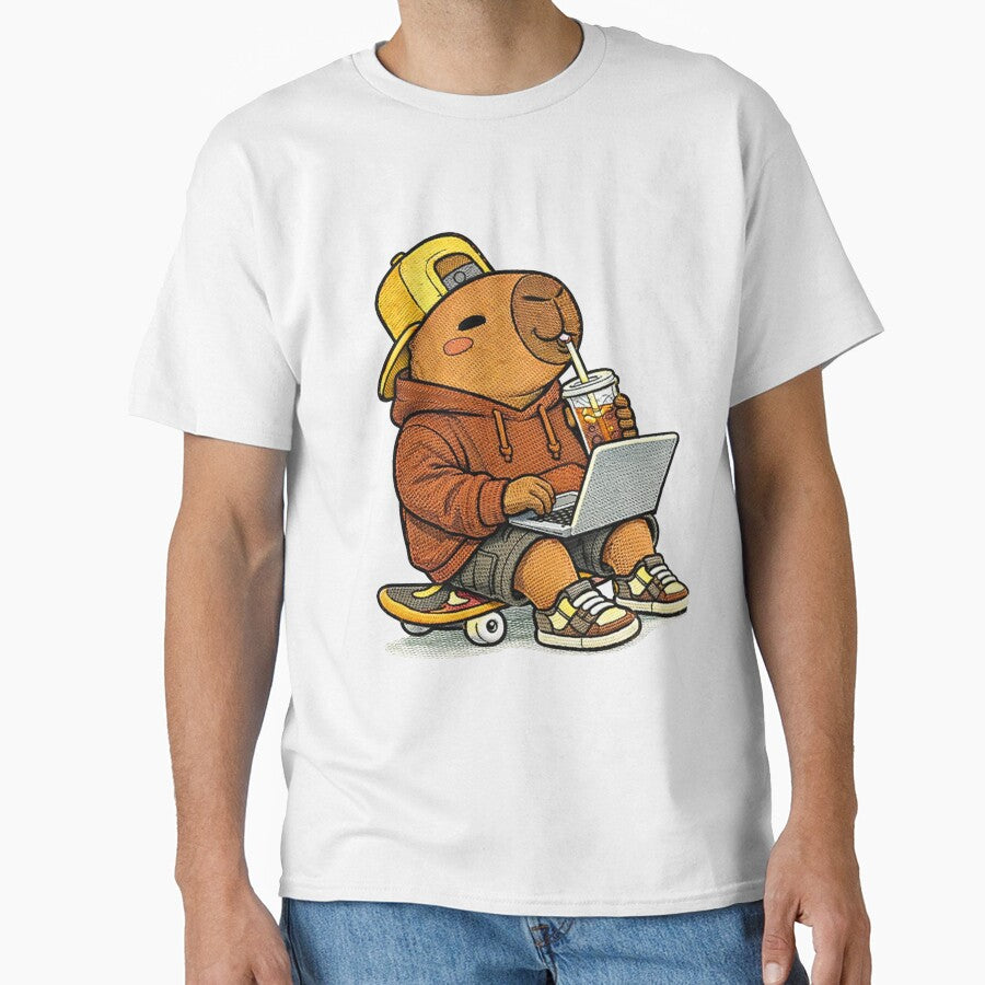 Laptop Work Capybara – Cute Kawaii Remote Work Capybara With Coffee Embroidered Patch Style by ColorSplash123