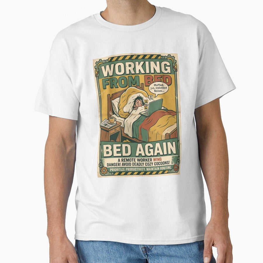 Working From Bed Again Funny Vintage Remote Worker Safety Poste by urbinet