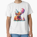 Scottish Highland Cow Calf Celebrating a Happy Birthday Colorful Watercolor by MaedK