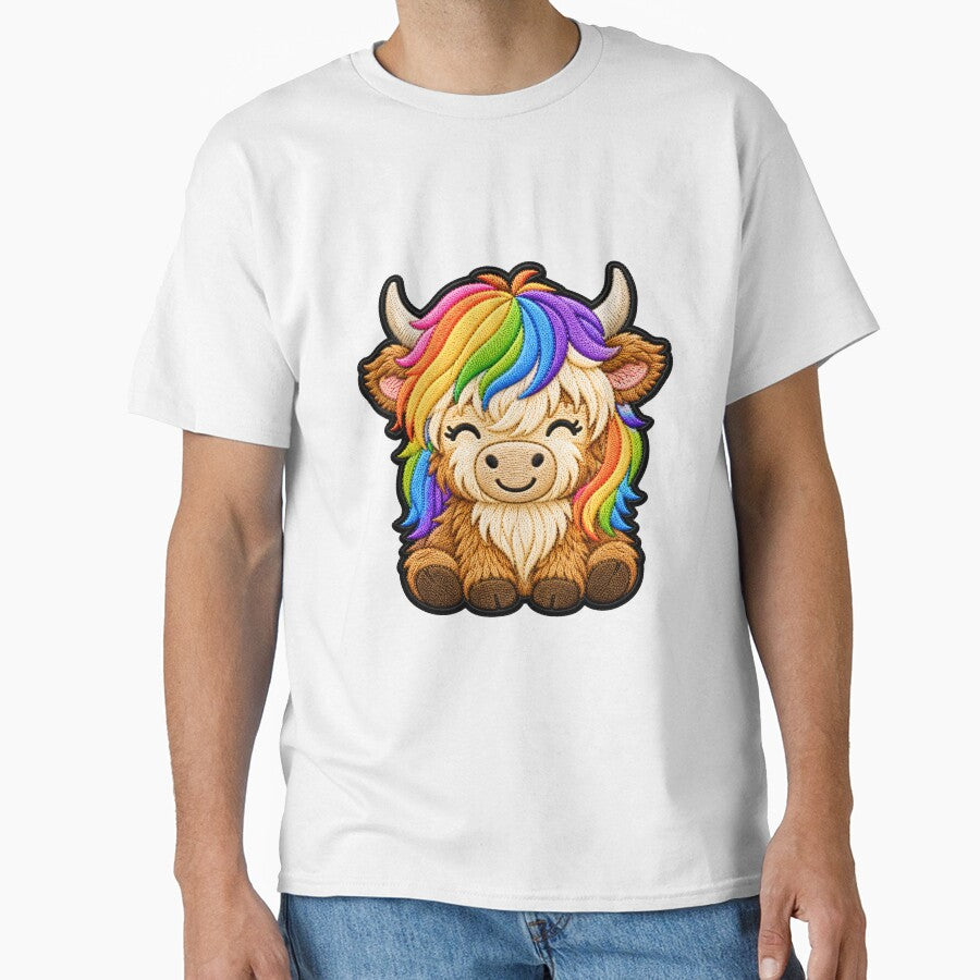 Rainbow Highland Cow Embroidery Patch Illustration by ColorSplash123