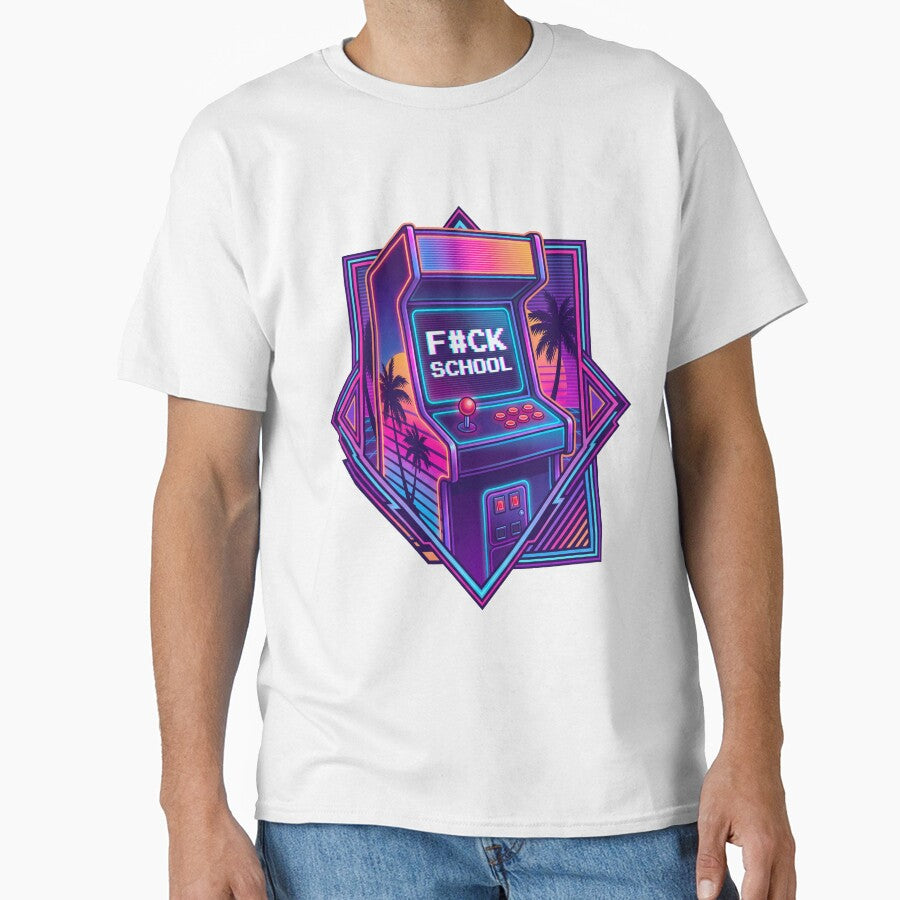 Retro Arcade Cabinet - F#CK SCHOOL Synthwave by questark