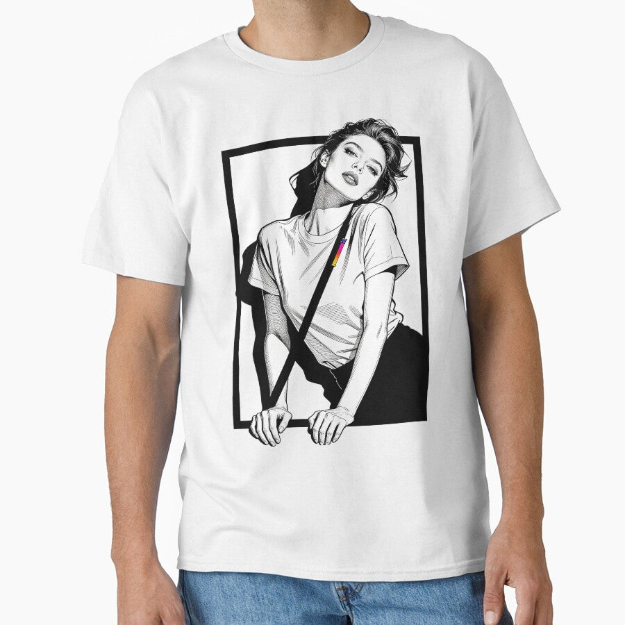 Edgy Black & White Girl Line Art with Rainbow Gradient Strap by Azerof