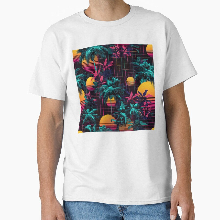 Retro 80s Synthwave Palm Tree Sunset Grid by NicolasGlowArt