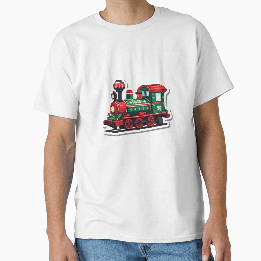 Cute Pixel Christmas Train Engine in Red and Green by BankMano