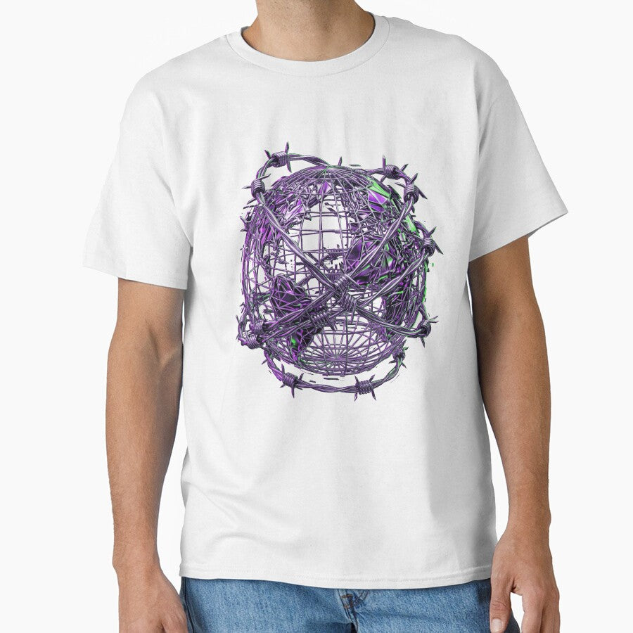 Cyber Grunge Barbed Wire Globe | Futuristic Y2K Chrome World Graphic by ohayozriva