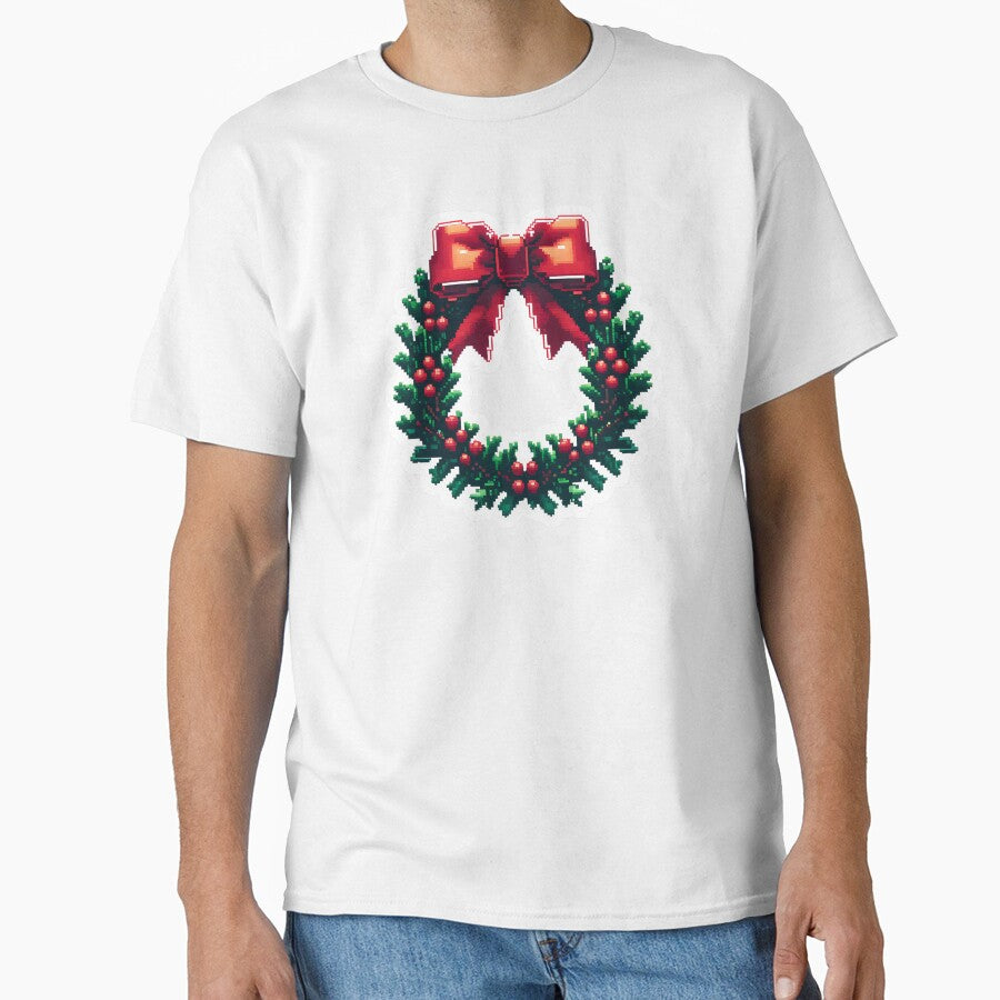 Cute Pixel Christmas Wreath with Red Bow and Berries by BankMano