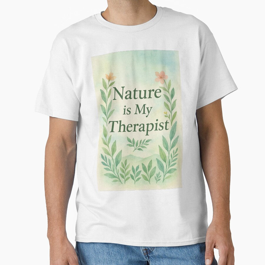 Nature Is My Therapist – Watercolor Calm Botanical Quote by astersgraphics