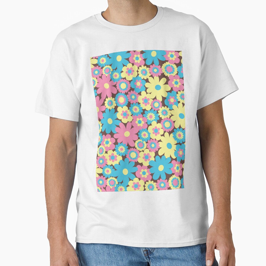 80s pastel retro flowers, pastel pink, pastel blue, pastel yellow, 60s retro pattern, groovy florals by blomastudios
