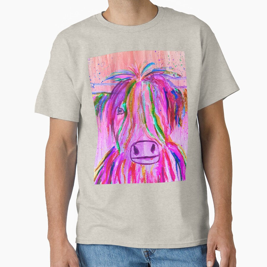 Highland Cow Farm Animal Watercolor Pastel pink by Artbymonika