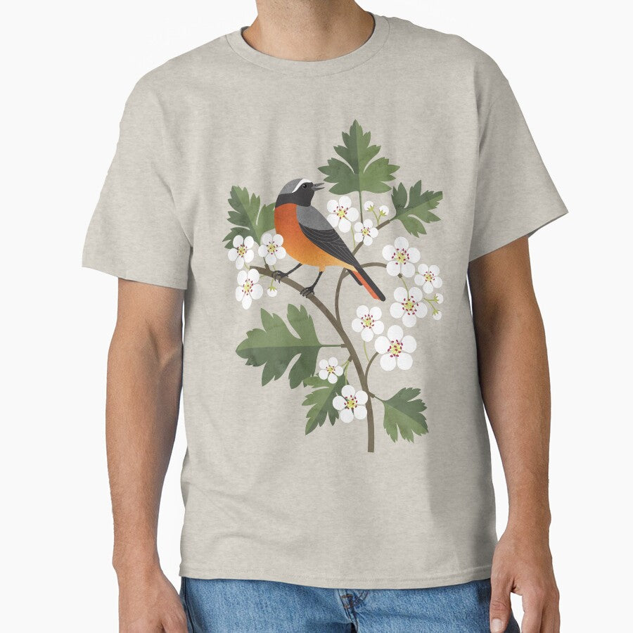 Common Redstart on Hawthorn Flowers by littleclyde
