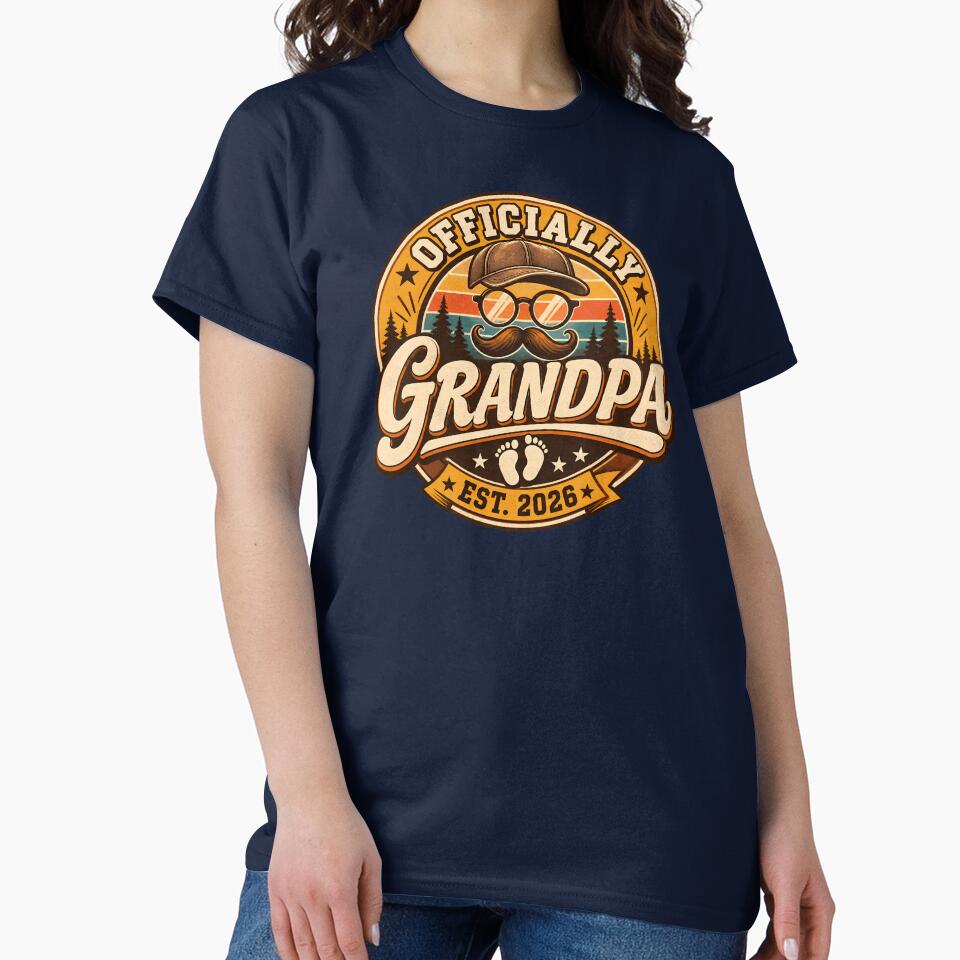 Officially Grandpa Est 2026 New Grandpa Pregnancy Announcement Retro Vintage Baby Reveal Gift by Velustro Shop