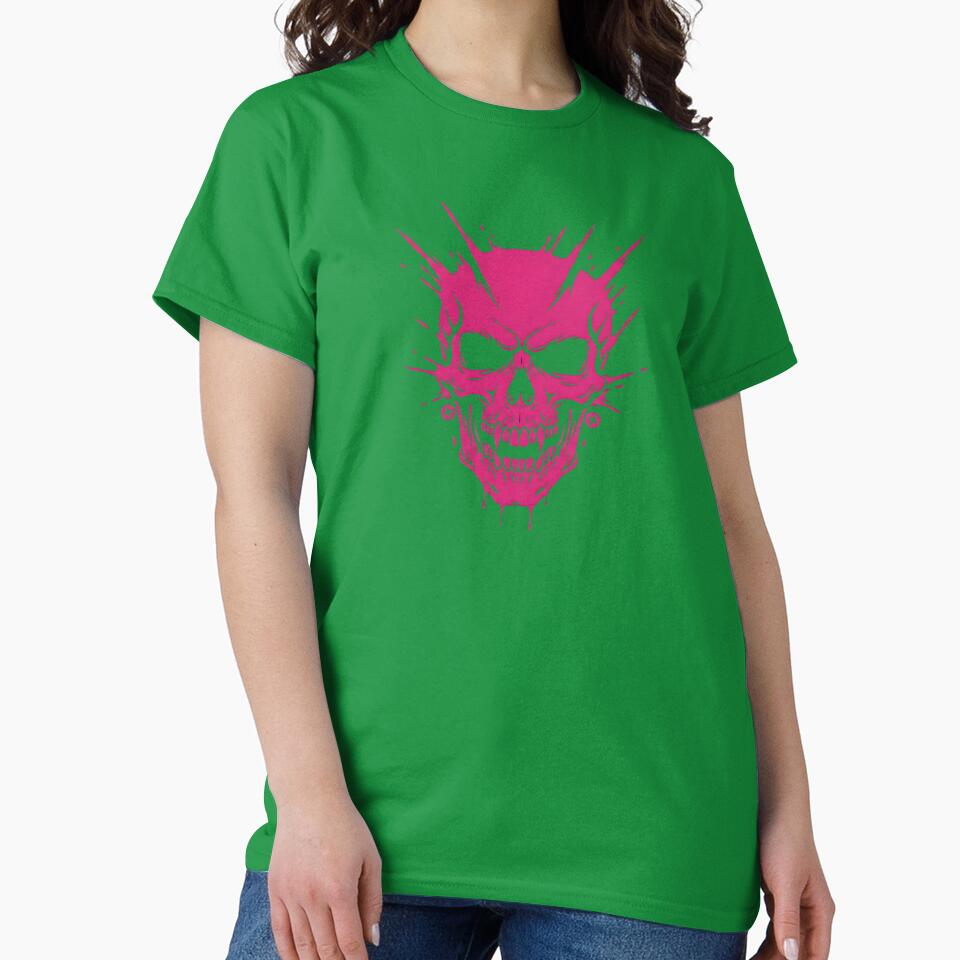 Neon Pink Skull Cyberpunk Splatter Grunge by MarCinu Art