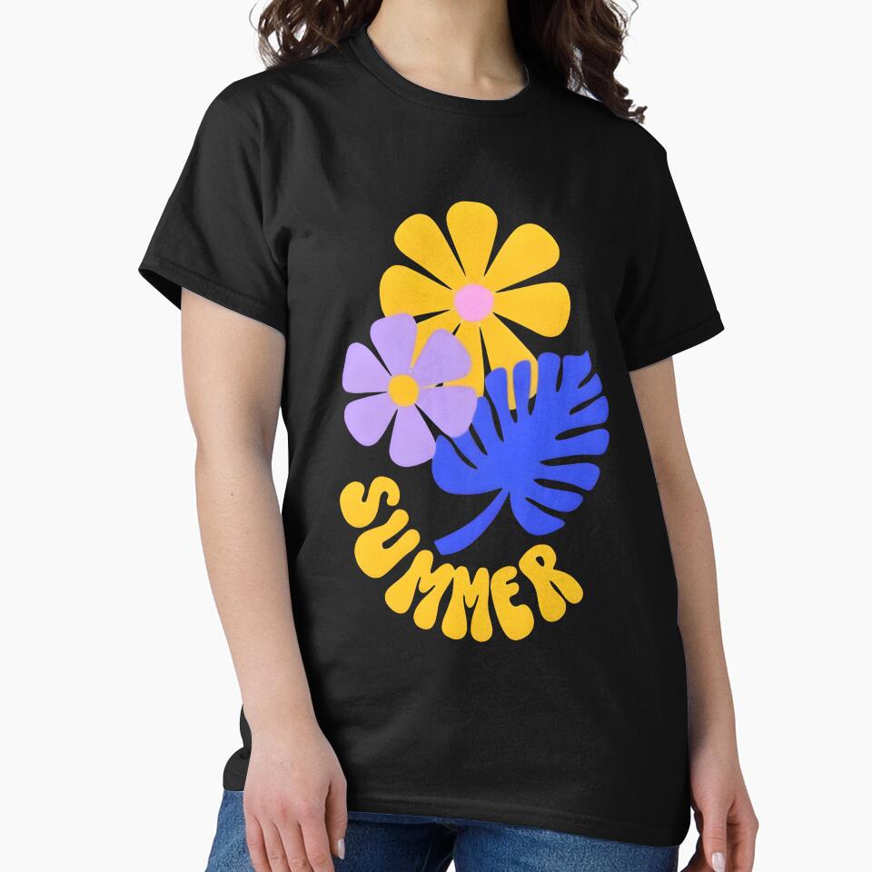 Retro Summer Groovy Flower Palm Leaf Botanical T-Shirt by FestivityFinds