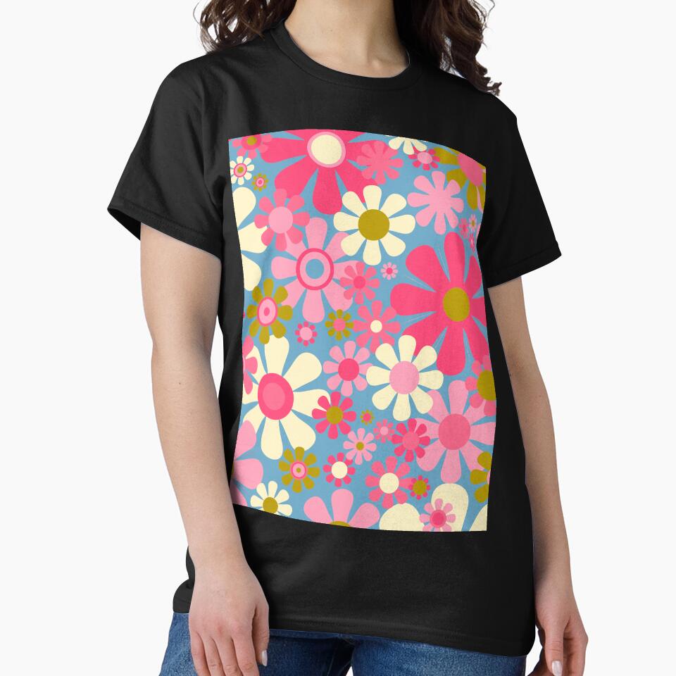 Groovy Retro 60s 70s Floral Pattern Pink Blue Olive by kierkegaard