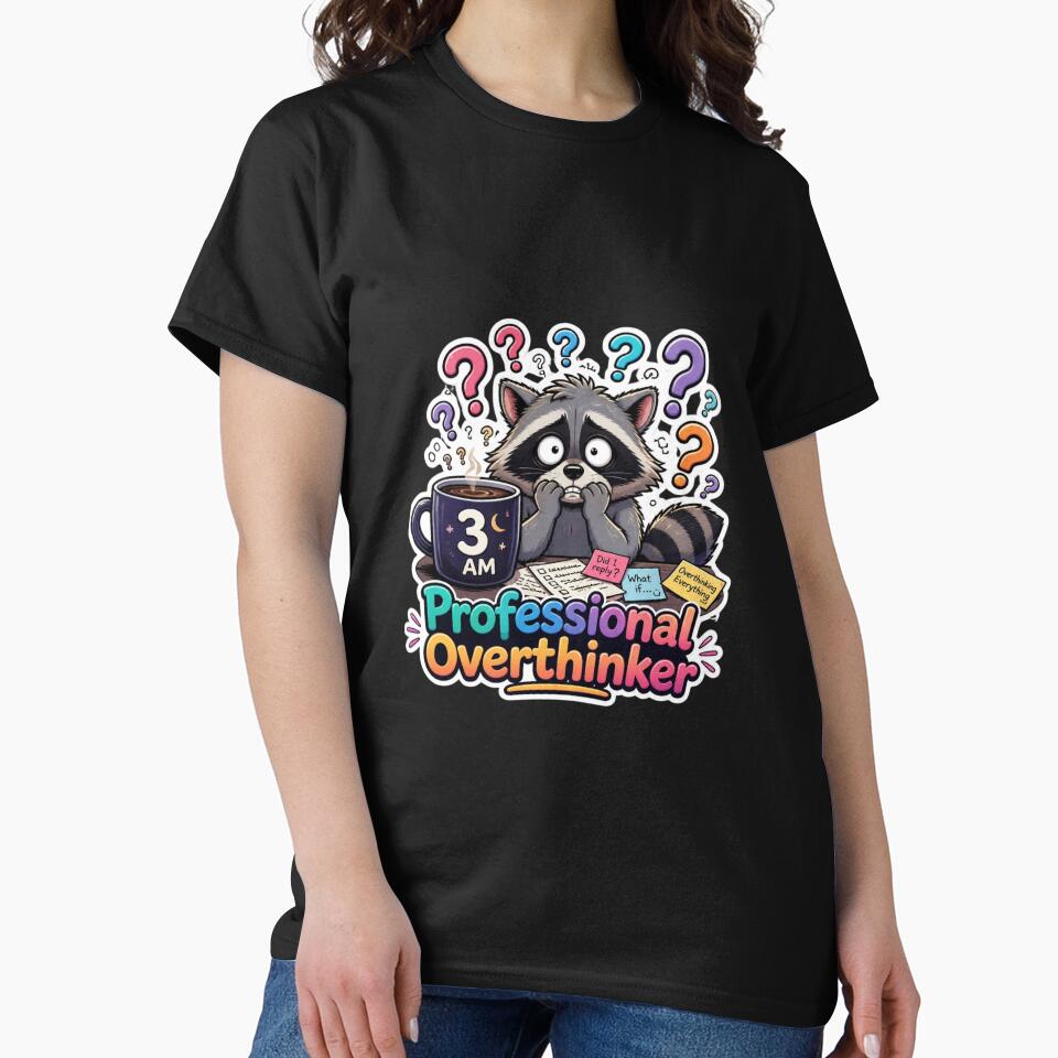 Professional Overthinker Funny Raccoon Coffee 3AM Anxiety Humor T-Shirt by redblink store