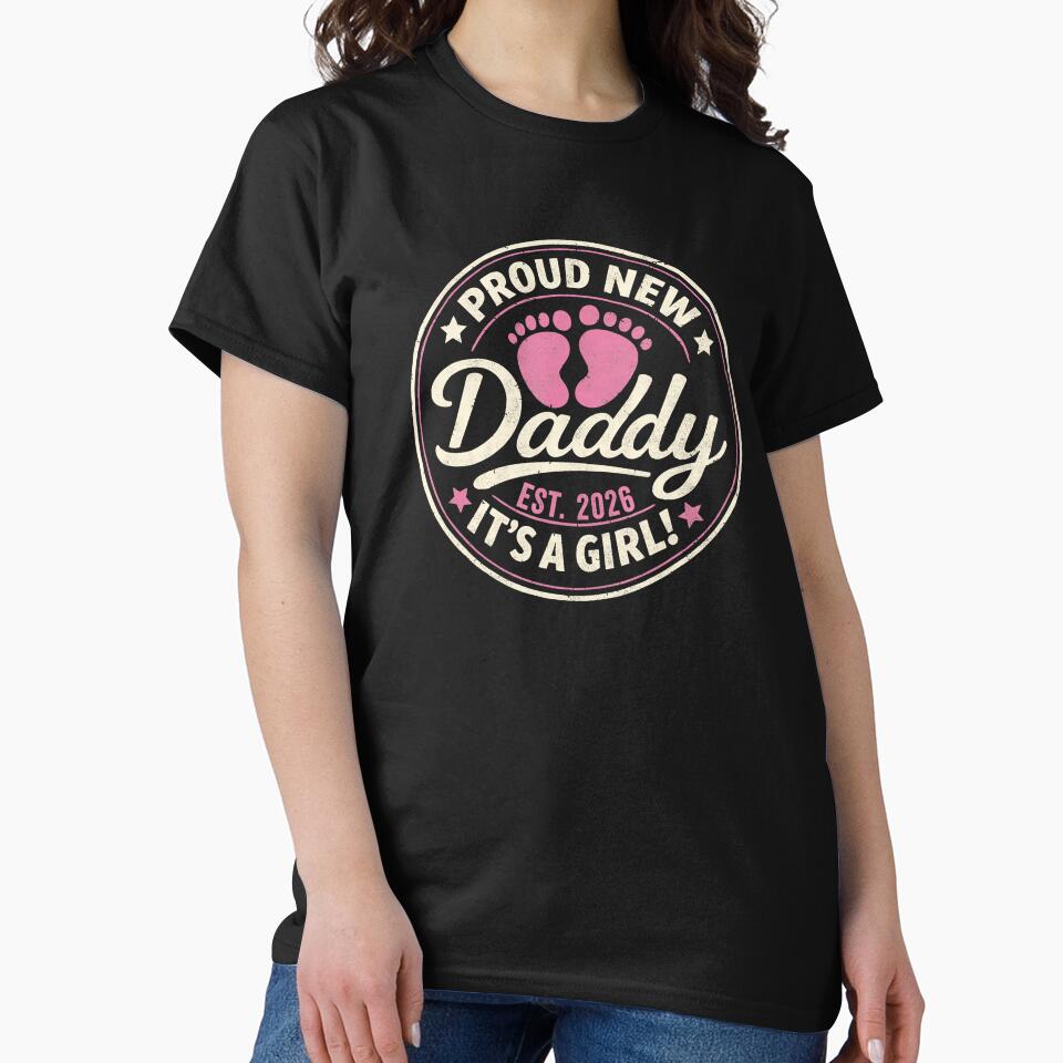 Proud New Daddy Est 2026 Retro Baby Girl Footprint by zamiokaline