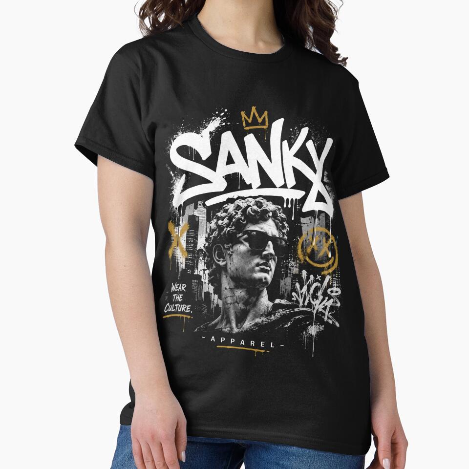 SANKY Streetwear Graffiti Statue – Urban Art Graphic by Sanky-Apparel