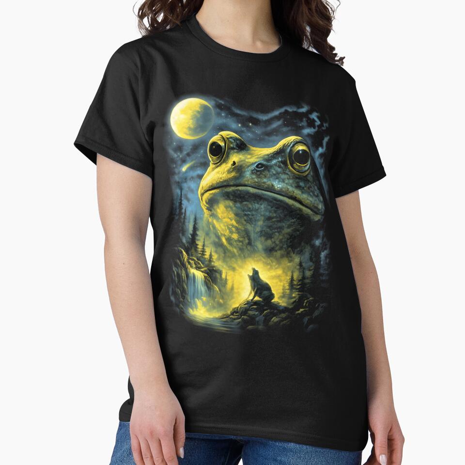 Frog Howling to the Moon Retro Nature Graphic Shirt by MOUL-TMER