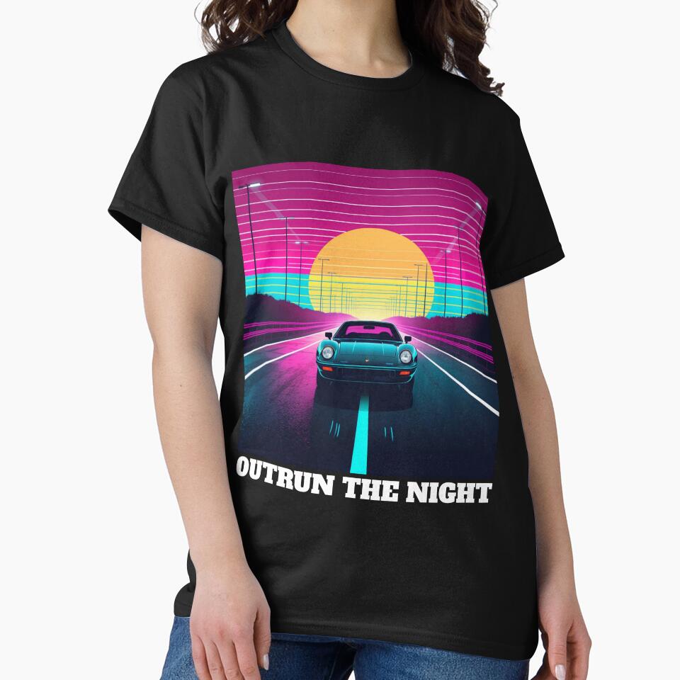 Neon Synthwave Car Driving Into Retro Sunset 80s Highway Art by NeuralAuraArts