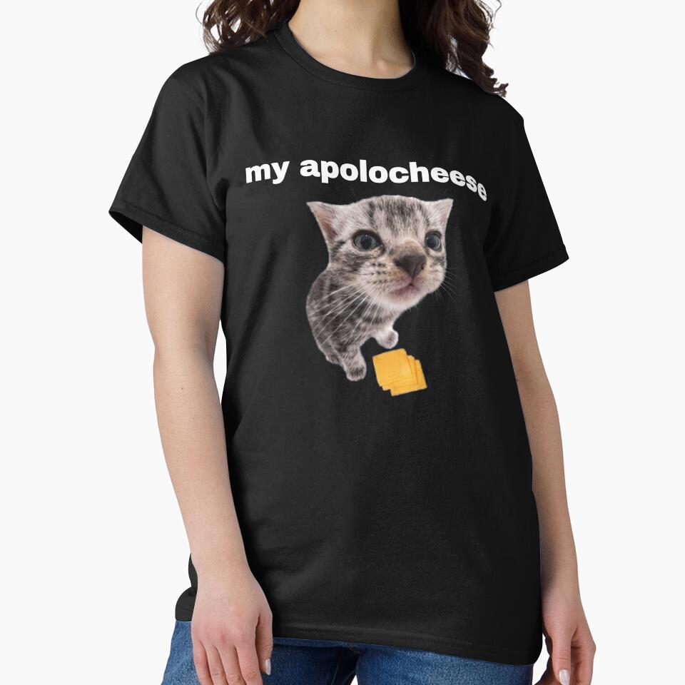 My Apolocheese Funny Cat Meme Pun Grey Kitten [Black Shirt Only] by Off-Road-Zone