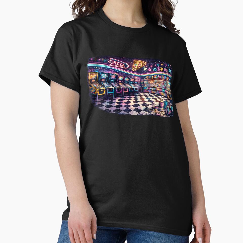 Neon Arcade Room Pinball Machines Pizza - Retro Arcade by irfanshikh