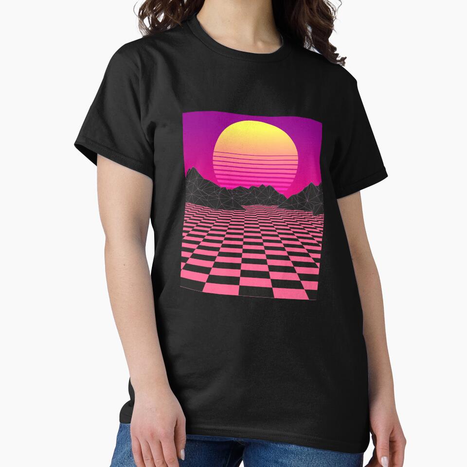 Sunset Mountains on Retro Pink Checkerboard by Jay Bayne