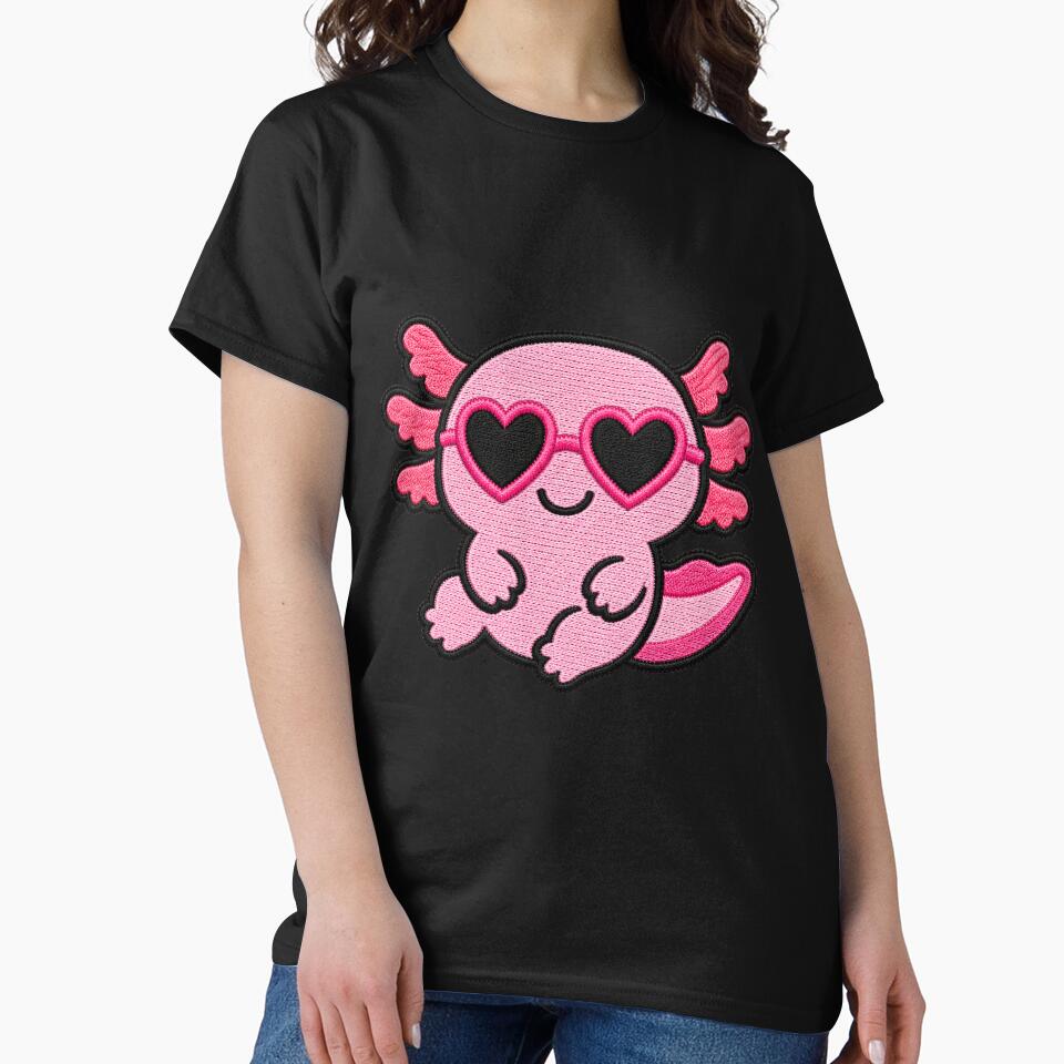Smiling Axolotl Embroidery Patch | Kawaii Axolotl with Heart Sunglasses by ColorSplash123