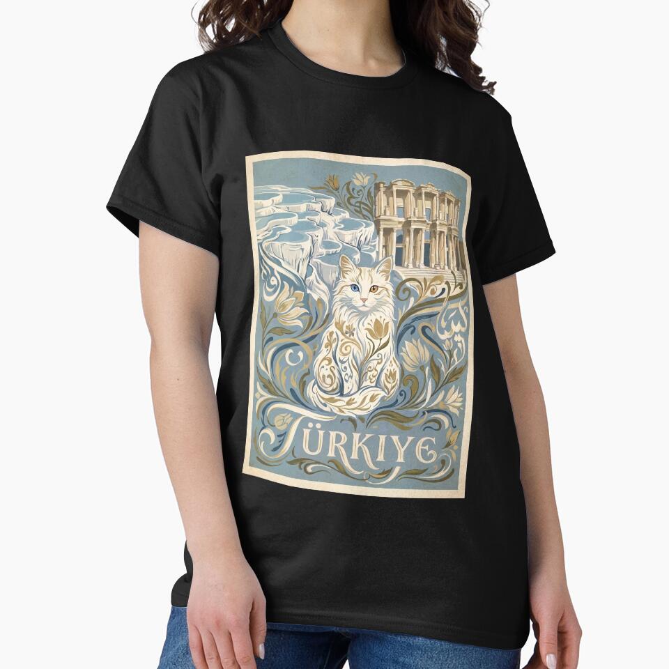 TÜRKIYE Vintage Travel Illustration - Floral Cat Sitting by ZUMERI
