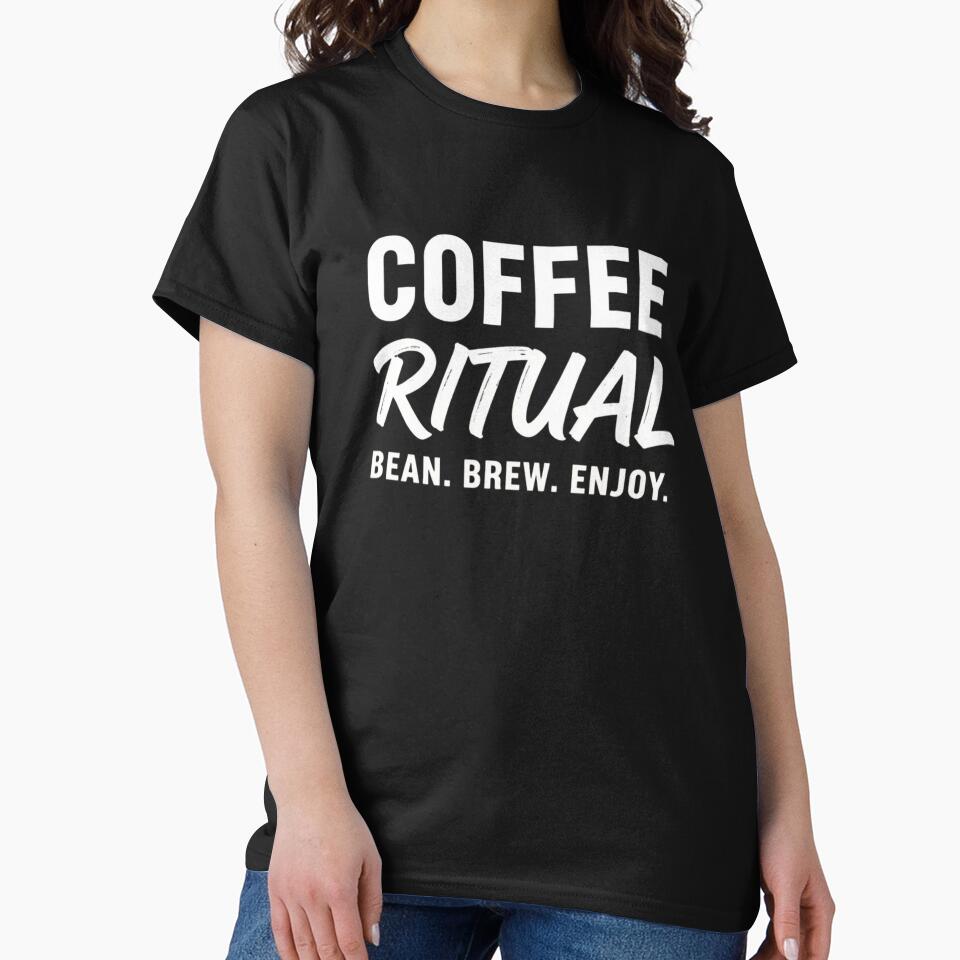 Coffee Ritual T-Shirt: Bean, Brew, Enjoy by FestivityFinds