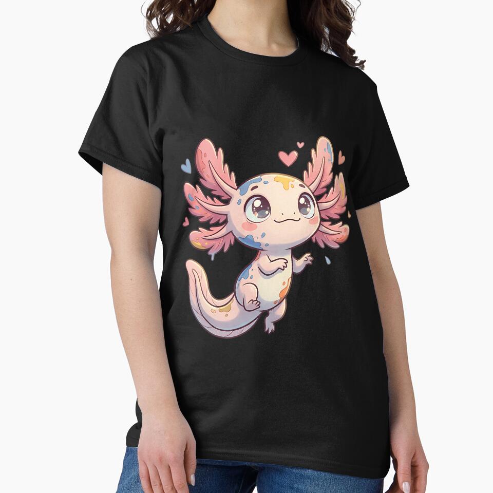Cute Kawaii Axolotl With Hearts Pastel Fantasy Pet T-Shirt by GabrielaPeterse