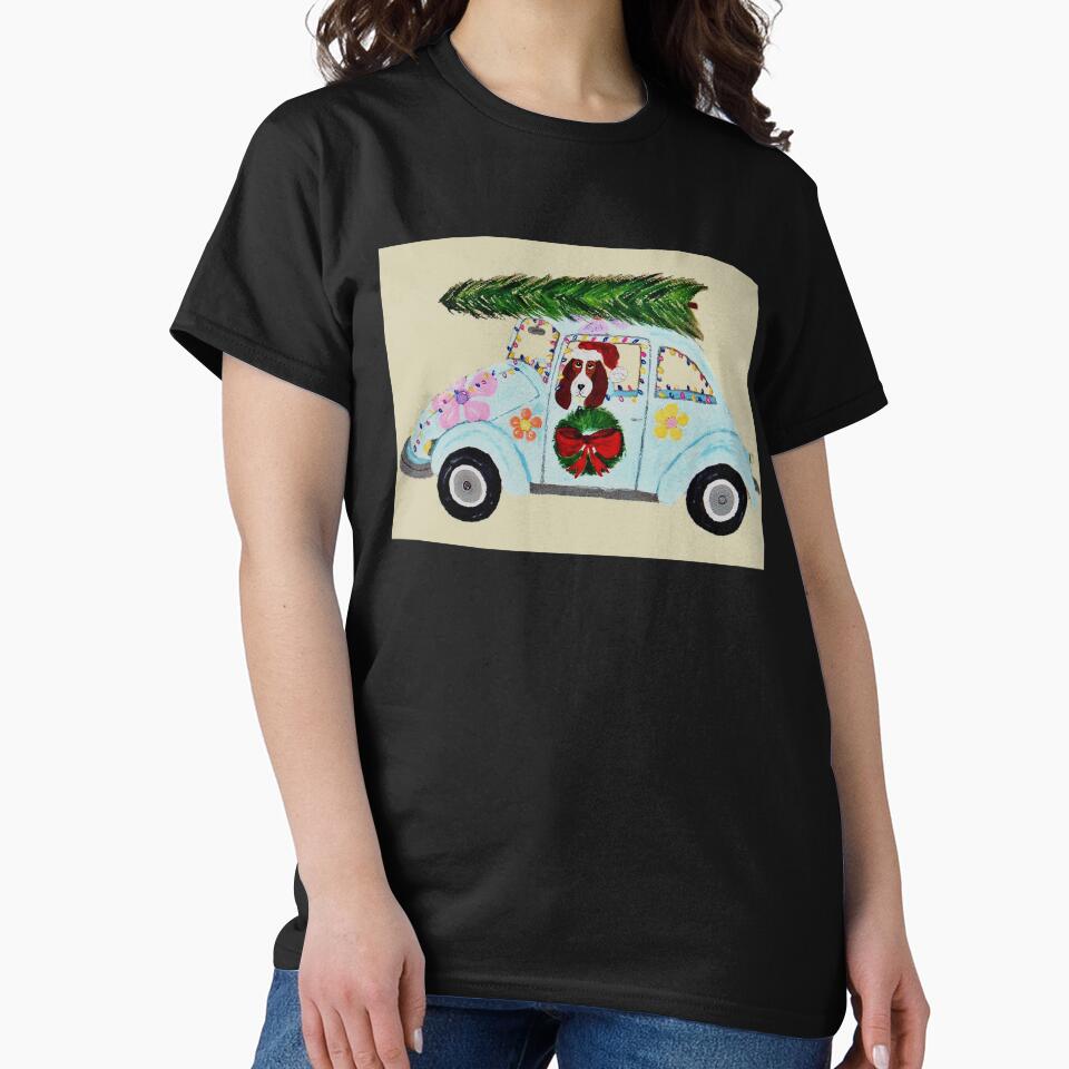 Christmas Basset Hound in Hippie car by Squirreldumplings