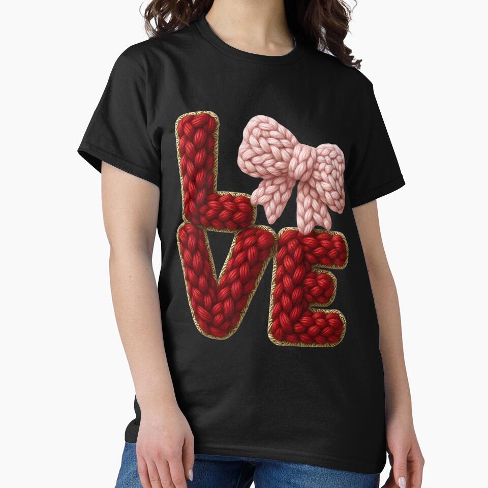 Coquette Knit LOVE Typography – Valentine’s Day Cute Bow Art by WHDProduction45