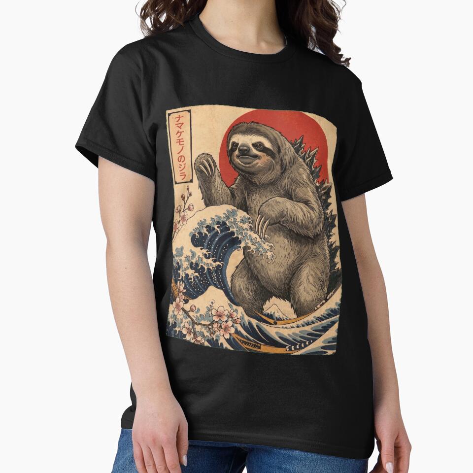 Slothzilla Japanese Wave Art Animal Sloth Lover by TerryConnells