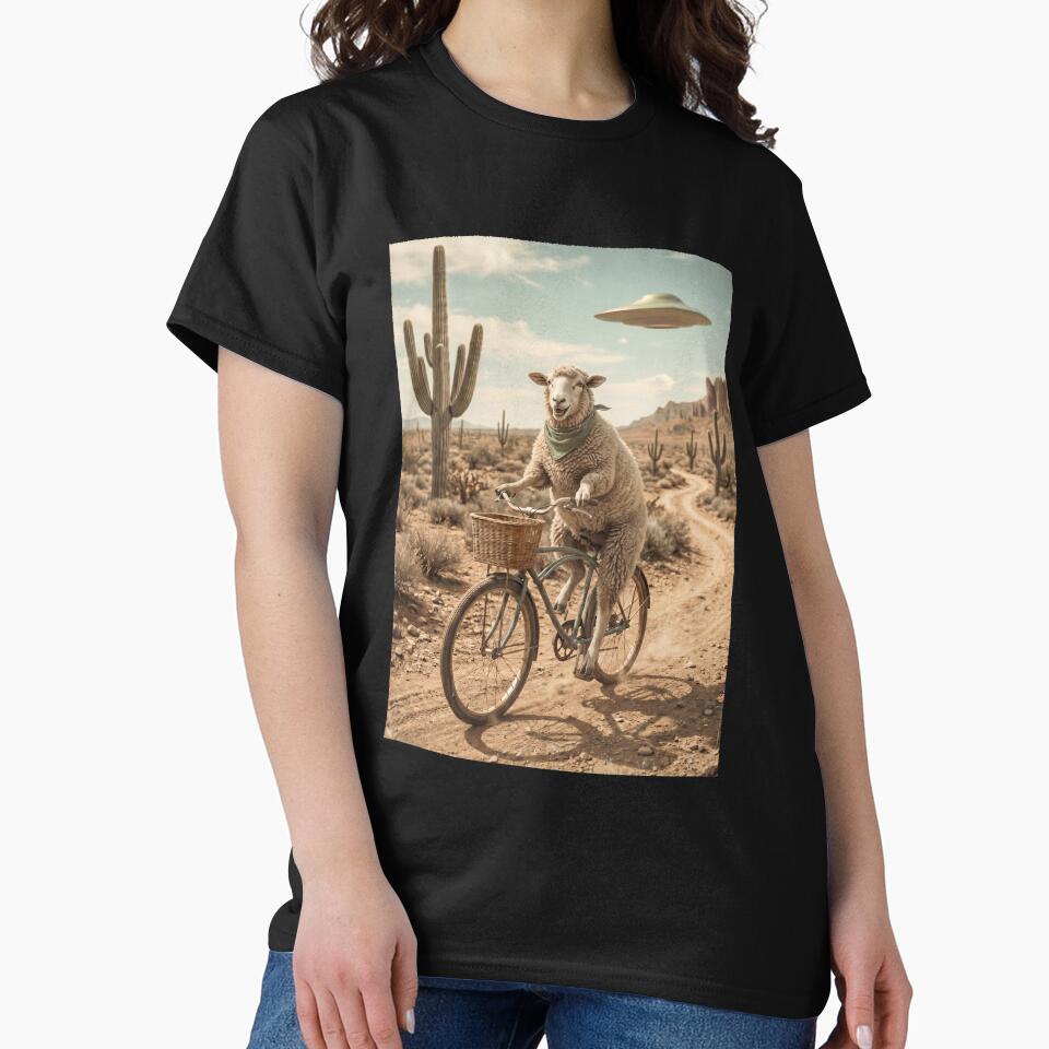 Sheep Riding Bike Wild West Western UFO Animal Lover by dian-rody-crest