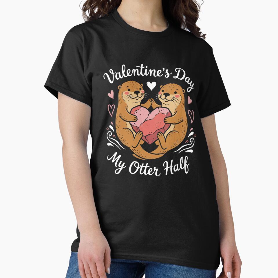 Cute Sea Otters My Otter Half Pun Heart Rock Illustration by zzz888