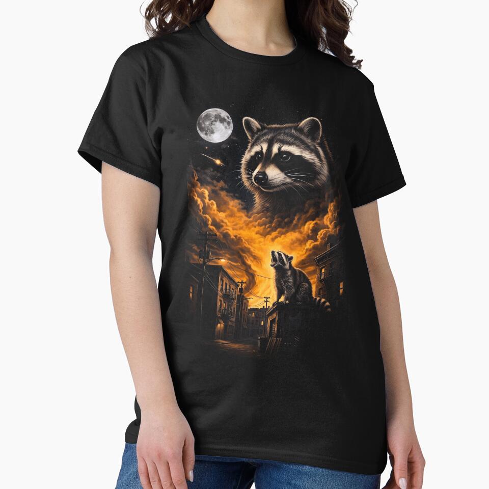 Raccoon Howling At Moon Urban Night Sky Animal Art by d247