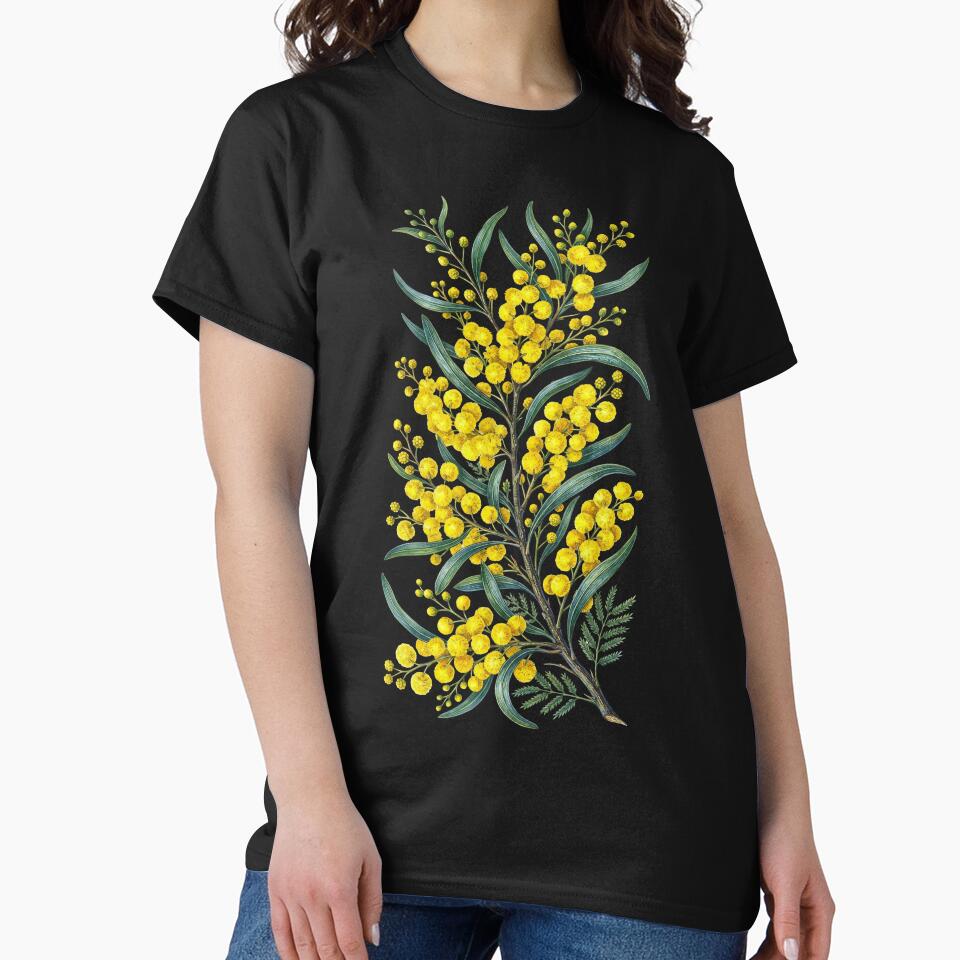 Golden Wattle Flower Watercolor Botanical Art by LinaValearte