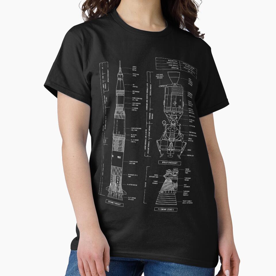 Saturn V / Apollo Crewed Lunar Expedition (White Stencil - No Background. Vertical) by BGALAXY