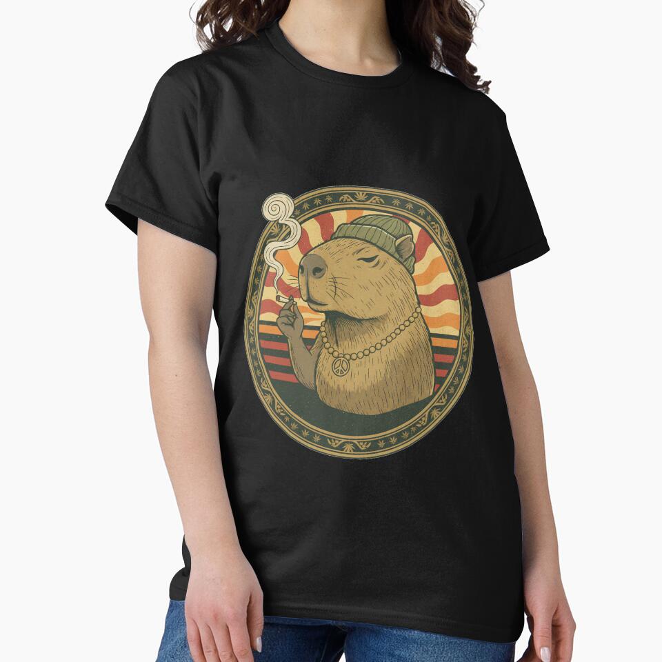Chill Capybara Stoner - Retro 70s Zen Animal Art by TSE DESIGN
