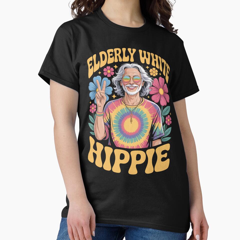 Elderly White Hippie Funny Retro Gift For Peace Lovers by SkymarArt