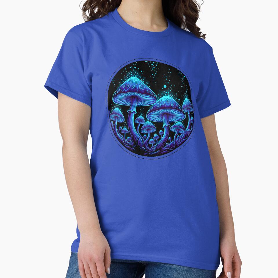 Psychedelic Neon Blue Magic Mushrooms Glowing Fantasy Fungi by MarCinu Art