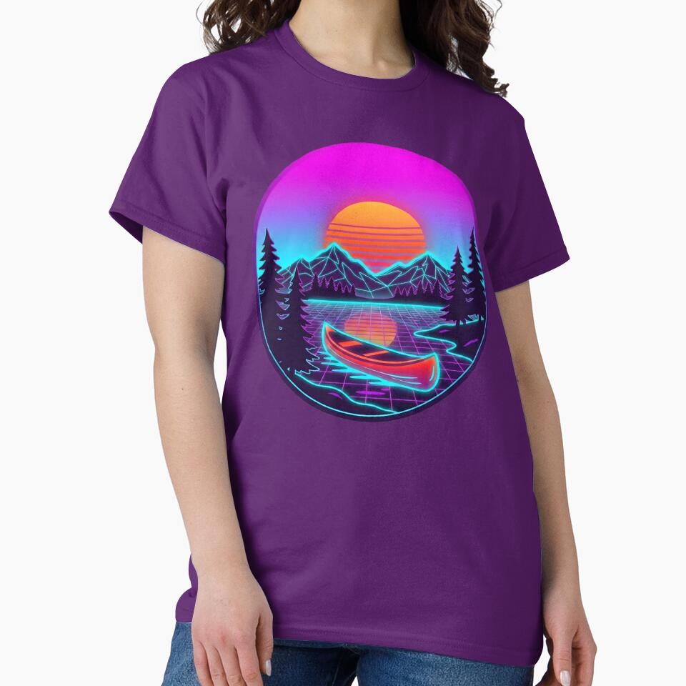 Neon Wilderness Canoe - Retro 80s Synthwave Sunset Aesthetic by MarCinu Art