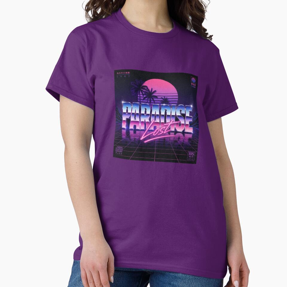 Vaporwave Paradise Lost Neon Retro Aesthetic 80s Synthwave Sunset Chrome Text Design by Sanika arts