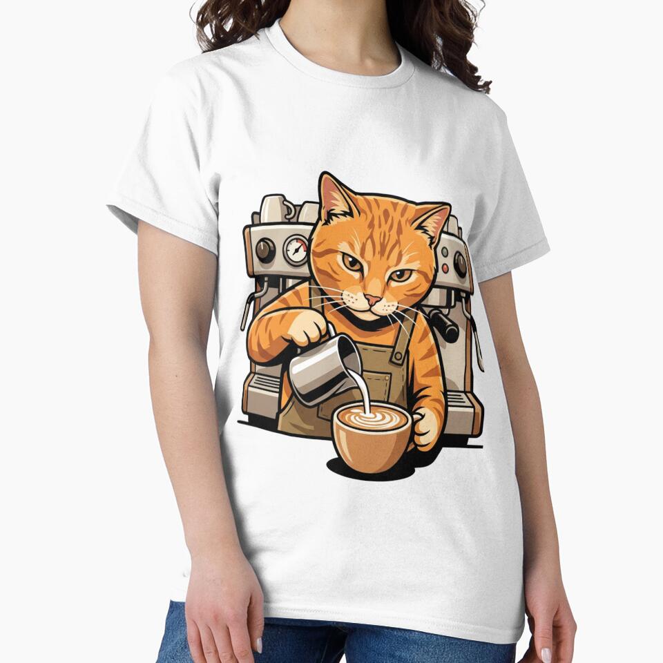 Kawaii Orange Cat Barista Making Latte Art - Coffee Neko by HappySproutArt