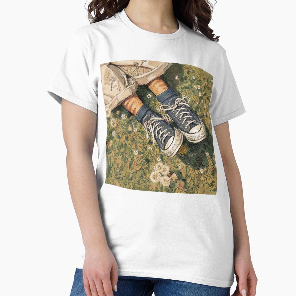 Sneakers in Daisy Meadow Illustration | Vintage Spring Field Art by Butterfly-Dream